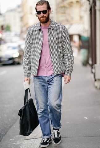 С чем носить черно-белую куртку харрингтон в клетку