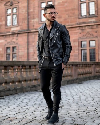 Какие косухи носить с черно-белыми брюками чинос