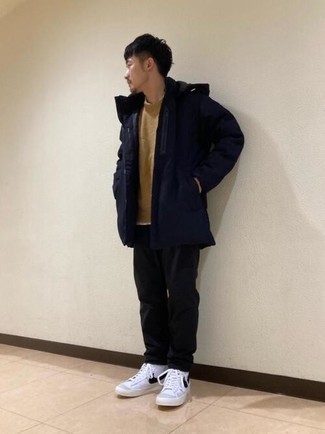 Какие парки носить с черно-белыми брюками чинос