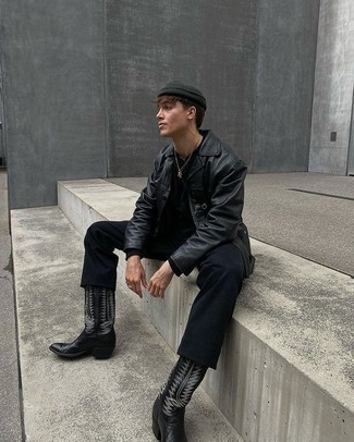 С чем носить черно-белые ковбойские сапоги мужчине