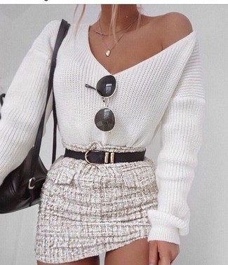 С чем носить черно-белый кожаный рюкзак женщине