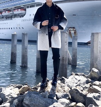 С чем носить черно-белое длинное пальто