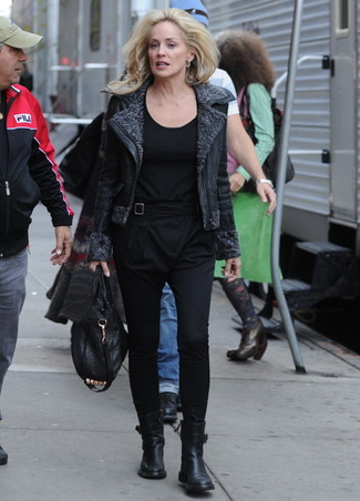 С чем носить черно-белую короткую дубленку женщине