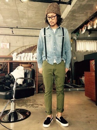 С чем носить черно-белые подтяжки