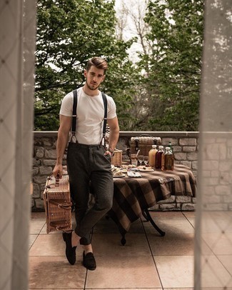 С чем носить черно-белые подтяжки