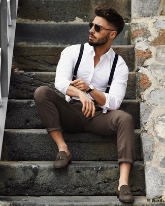 С чем носить черно-белые подтяжки