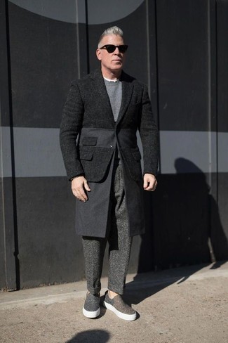 С чем носить черно-белый шерстяной пиджак мужчине