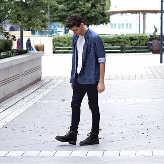 С чем носить черно-белые рабочие ботинки мужчине