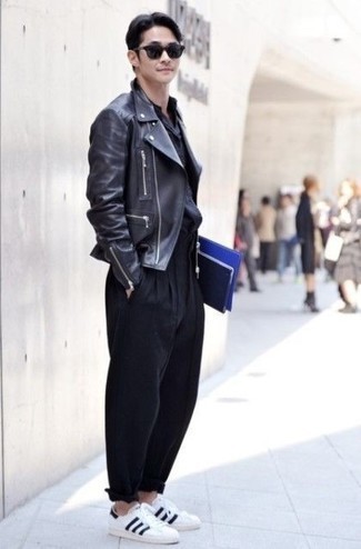 Как носить черную косуху с черными брюками чинос