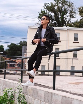 Как носить черную косуху с черными брюками чинос