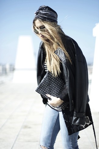 Какие кардиганы носить с черной косухой женщине