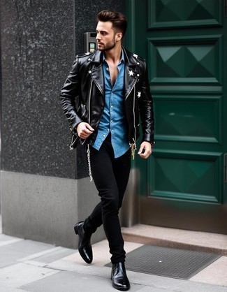 Какие ботинки челси носить с черной косухой мужчине