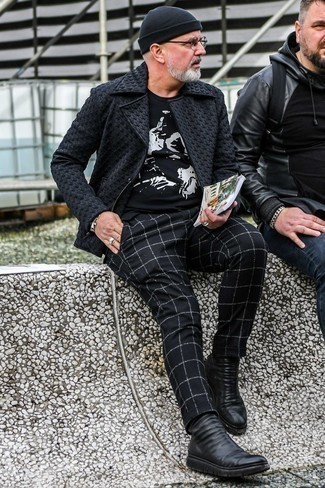 Какие ботинки челси носить с черной косухой мужчине