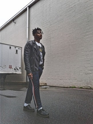 Какие туфли дерби носить с черной косухой