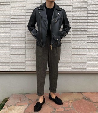 Какие лоферы носить с черной косухой мужчине