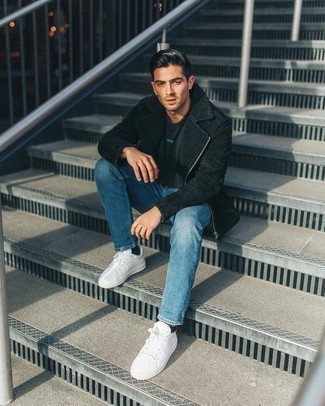 Какие низкие кеды носить с черной косухой мужчине