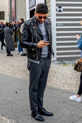 Какие оксфорды носить с черной косухой