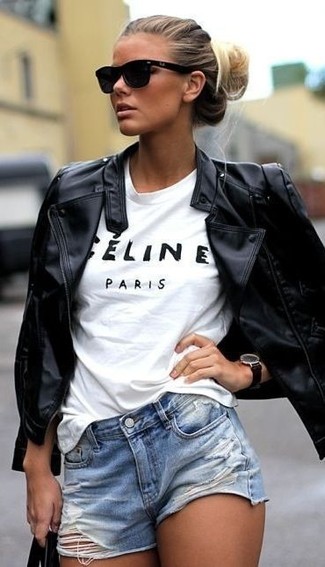 Какие шорты носить с черной косухой женщине