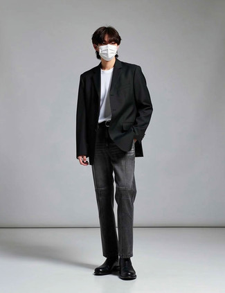 Какие ботинки челси носить с черным пиджаком мужчине