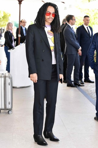 Какие ботинки челси носить с черным пиджаком мужчине