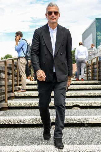 Какие ботинки челси носить с черным пиджаком мужчине