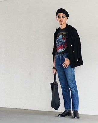 Какие ботинки челси носить с черным пиджаком мужчине