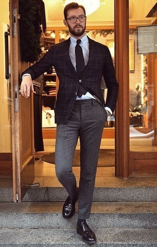 Как носить черный пиджак с серыми шерстяными брюками чинос