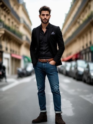 Какие джинсы носить с черным пиджаком мужчине