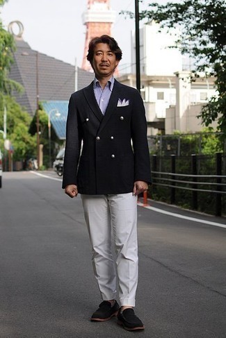 Как носить черный пиджак с белыми классическими брюками мужчине