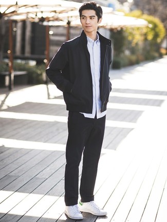 Как носить черный бомбер с черными брюками чинос