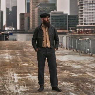 С чем носить черный бомбер мужчине в прохладную погоду