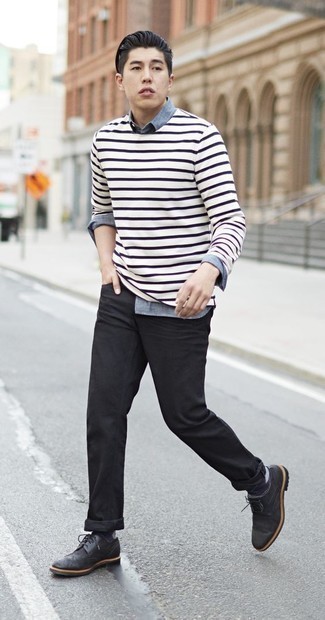 Какие рубашки с длинным рукавом носить с черными брогами