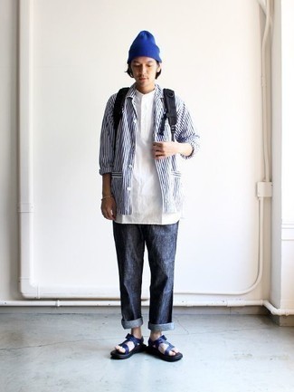 С чем носить черный рюкзак из плотной ткани мужчине