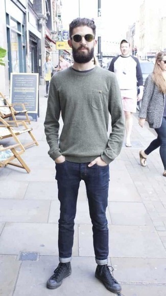 С чем носить черные высокие кеды из плотной ткани мужчине