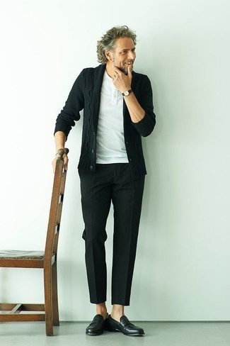 Какие лоферы носить с черным кардиганом мужчине