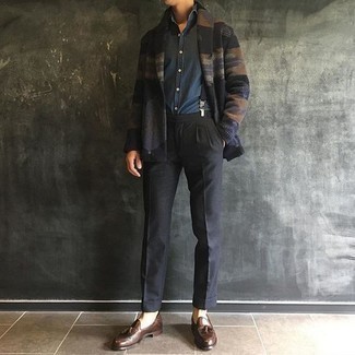 Какие лоферы носить с черным кардиганом мужчине