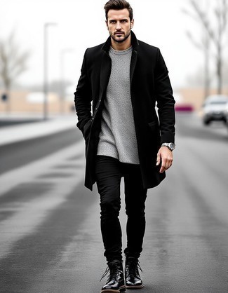 Какие длинные пальто носить с черными повседневными ботинками