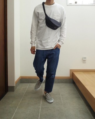 С чем носить черные слипоны в клетку мужчине