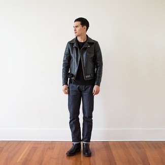 Какие косухи носить с черными ботинками челси мужчине