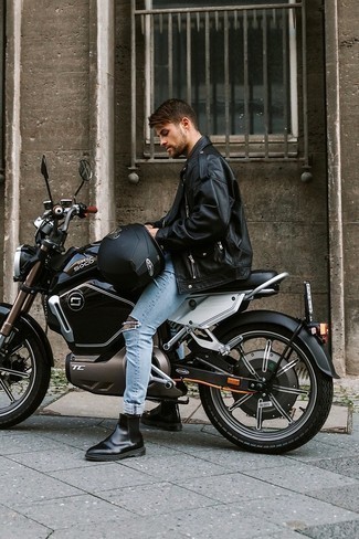 Какие косухи носить с черными ботинками челси мужчине