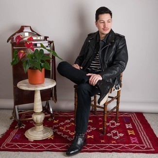 Какие косухи носить с черными ботинками челси мужчине