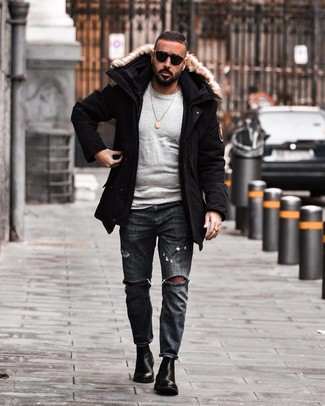 Какие парки носить с черными ботинками челси мужчине