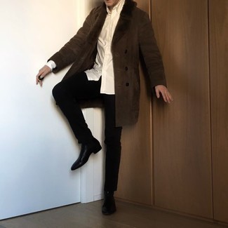 Какие дубленки носить с черными ботинками челси мужчине