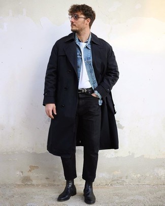 Какие плащи носить с черными ботинками челси мужчине