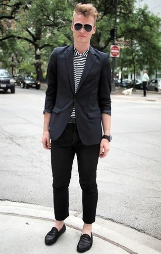 Как носить черные брюки чинос с черным пиджаком