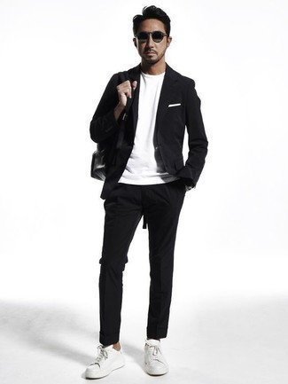 Как носить черные брюки чинос с черным пиджаком