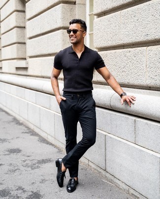 Какие лоферы с кисточками носить с черными брюками чинос