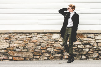 Как носить черное пальто с черными кожаными туфлями