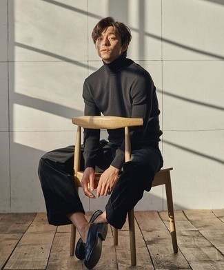 С чем носить черные вельветовые брюки чинос