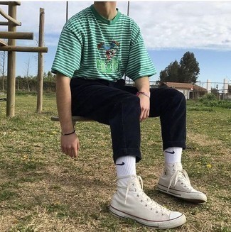 С чем носить черные вельветовые брюки чинос